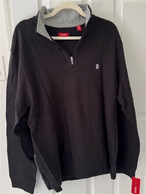 Izod Men's Black Half-Zip Pullover with Gray Inner Collar